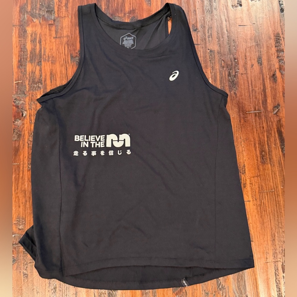 Asics Black Tank Top with Believe In the Run logo